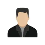 A simple illustration of a man with short hair, wearing a black jacket and gray shirt. The background is plain, emphasizing the figure.