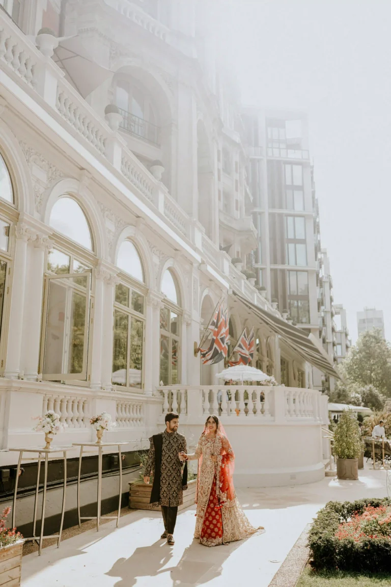 Bride and groom portrait at a Muslim wedding venue in London